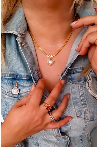Accessories Gusto.up Steel Flat Italian Chain Pearlescent Heart Necklace
