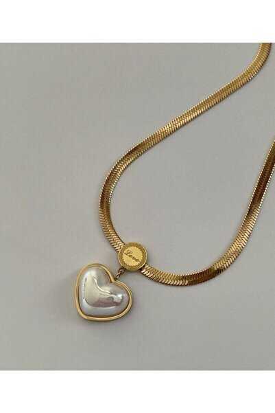 Designed By HŞ سلسلة الصلب الإيطالية قلادة القلب بيرليسسينت