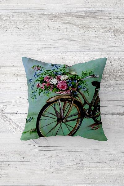 on the clouds Bicycle and Ethnic Patterned Vintage Hidden Zippered Throw Pillow Cover Seat Pillow Cover Set(4PCS)