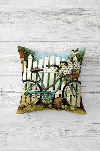 on the clouds Colorful Butterfly and Bicycle Patterned Hidden Zippered Throw Pillow Cover Seat Pillow Cover Set(4PCS)