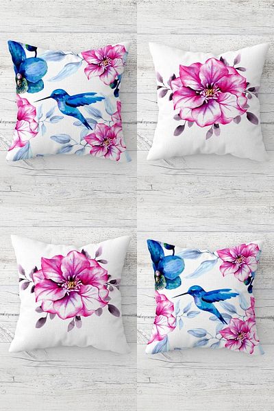 on the clouds Hummingbird and Flower Bouquet Concealed Zippered Throw Pillow Cover Seat Pillow Cover Set (4 PCS)