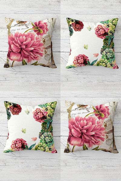 on the clouds Carnation Circumcision Vintage Patterned Concealed Zippered Throw Pillow Cover Sofa Pillow Cover Set (4 PCS)
