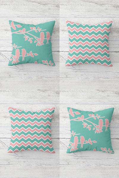 on the clouds Birds on the Branch Geometric Zigzag Hidden Zippered Throw Pillow Cover Seat Pillow Cover Set(4PCS)