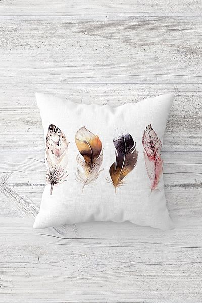 on the clouds Feather and Geometric Lines Hidden Zippered Throw Pillow Cover Seat Pillow Cover Set (4 PCS)