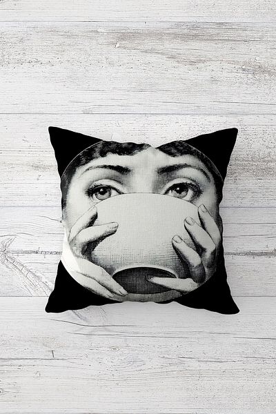 on the clouds Coffee Drinking Mysterious Woman Hidden Zippered Throw Pillow Cover Seat Pillow Cover Set(4PCS)