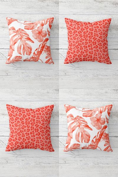 on the clouds Tropical Leaf and Leopard Pattern Concealed Zippered Throw Pillow Cover Sofa Pillow Cover Set (4 PCS)