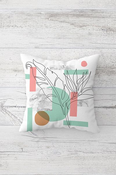 on the clouds Line Art Leaf Geometry and Plain Concealed Zippered Throw Pillow Cover Seat Pillow Case Set(4PCS)