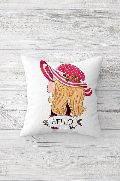 on the clouds Hello Saying Young Girl and Bicycle Concealed Zippered Throw Pillow Cover Seat Pillow Cover Set (4 PCS)