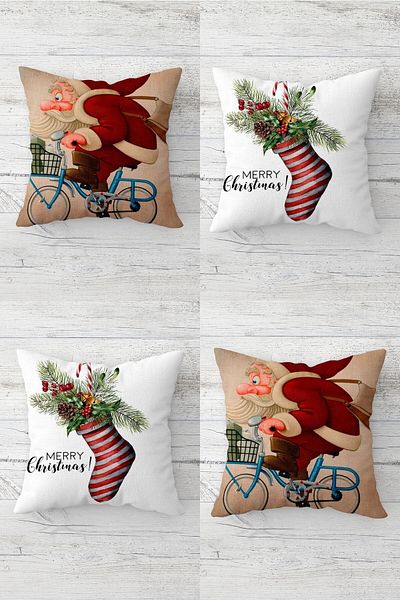 on the clouds Santa Claus Christmas Gift Socks Hidden Zippered Throw Pillow Cover Seat Pillow Case Set (4 PCS)