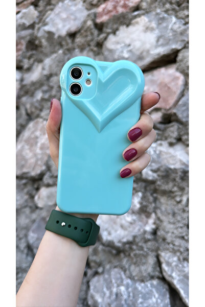 iPhone 11 Uyumlu Kalp Desenli Lüx Su Yeşili Kılıf