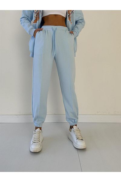 SEDA FİDAN Pantaloni de trening cu trei fire cu picioare elastice Baby Blue
