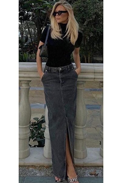 The Ness Collection Orijinal marka yüksek bel antrasit kot etek
