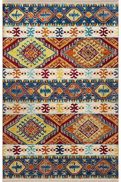Rugs Modern Halı Blue Yellow Themed Multicolor Traditional Motif Ethnic Patte...