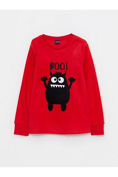 LC Waikiki LCW Kids Crew Neck Embroidered Long Sleeve Fleece Boy Pajamas Set