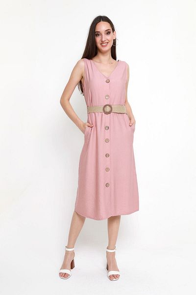 BEBE PLUS Women's Buttoned Front Belt Detail Dress