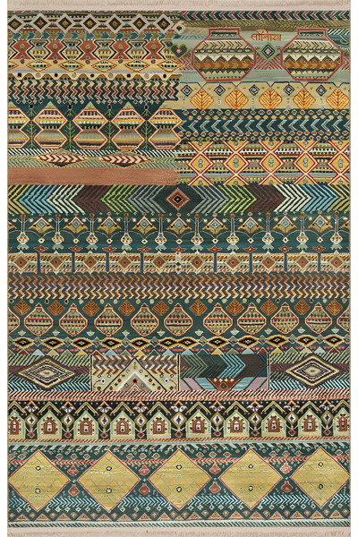 Rugs Modern Halı Σκούρο θεματικό πολύχρωμο παραδοσιακό μοτίβο με έθνικ σχέδια...