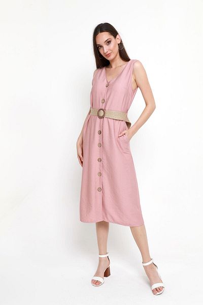 BEBE PLUS Women's Buttoned Front Belt Detail Dress