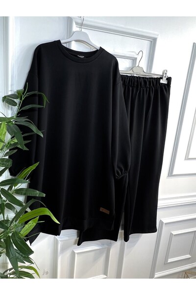 Aşkı Endam Σετ Bade Arma με λεπτομέρεια από δύο νήματα χτενισμένο βαμβάκι - Μαύρο