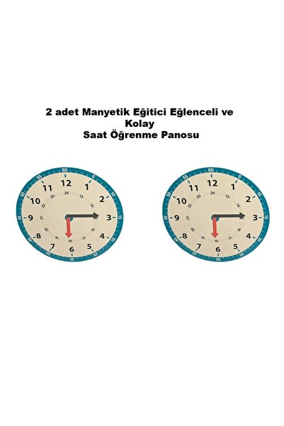 Hdg 2 adet Manyetik Saat Öğrenme Materyali Panosu - Saat çapı 20 cm
