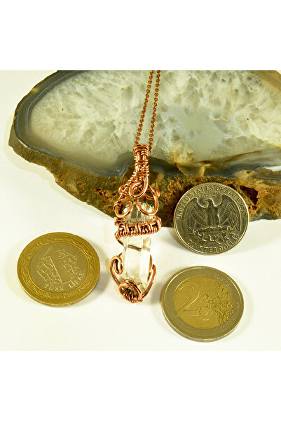 mba handmade jewelry Kuvars Kristali El Yapımı Saf Bakır Kolye - Tek ürün