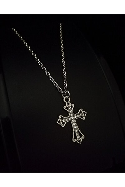 VEGAROKS Gümüş Kaplama Minimal Zirkon Taş Cross Haç Kolye