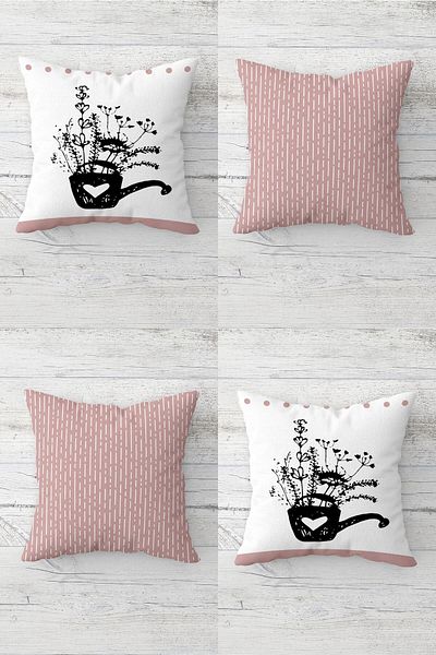 linazaitun Flowers in the Teapot and Striped Hidden Zipper Throw Pillow Cover Sofa Pillow Cover Set (4 PCS)