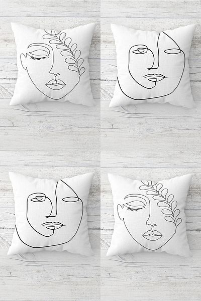 Latibule Line Art Portrait Patterned Hidden Zippered Throw Pillow Cover Sofa Pillow Cover Set (4 PCS)
