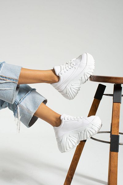 İnan Ayakkabı White Women's Sneakers - Thick High 9 cm Sole