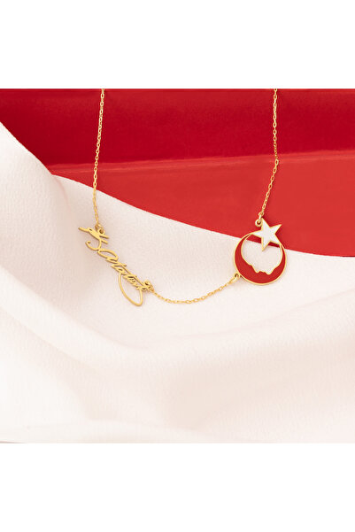 Dkmn Silver Mineli Ay Yıldız Atatürk İmzalı Gümüş Kolye