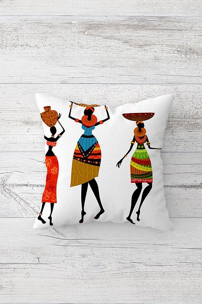 linazaitun Dancing African Women Bohemian Concealed Zippered Throw Pillow Cover Seat Pillow Case Set(4PCS)