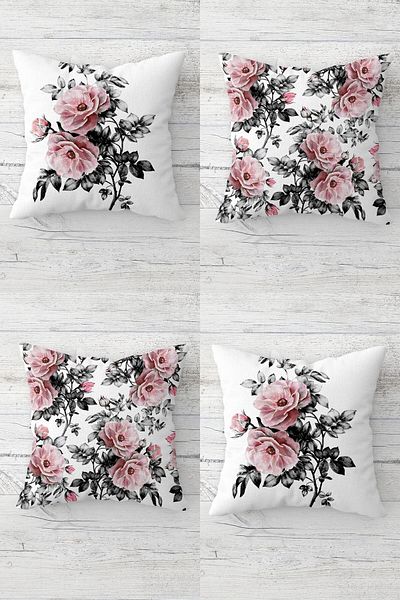 linazaitun Set de huse de pernă pentru canapea, coroană de buchet floral stratificat, cu fermoar ascuns