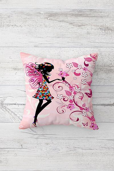 linazaitun Princess Fairy Butterfly Patterned Hidden Zippered Throw Pillow Cover Sofa Pillow Cover Set (4 PCS)