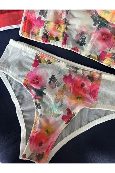 dem merys Floral Patterned Corset Padded Bra Set