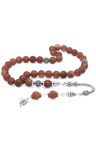 Tesbihane 925 стерлингово сребро - молитвени броеници от естествен камък с ресни от матов червен агат