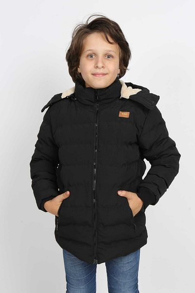 sayina Boy's Black Water Repellent Hooded Coat