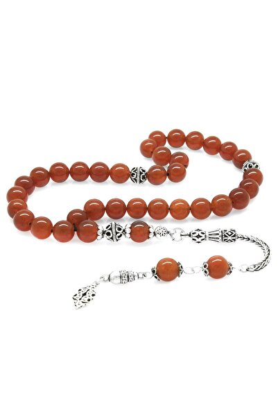 Tesbihane 925 проба срібний кулька з бахромою, вирізана з червоного агату, натуральний камінь, чотки