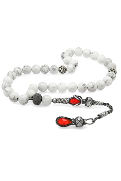 Tesbihane Χάντρες προσευχής από φυσική πέτρα Havlit, κομμένες σε σφαίρα, με φούντα από ασήμι 1000