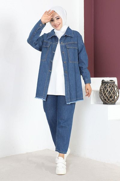 Modamihram Džínová bunda Tassel Detailed Blue 6011