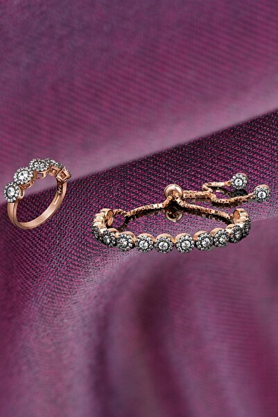 byess 925 Ayar Gümüş Elmas Montürlü Su Yolu Yüzük Ve Asansörlü Bileklik Set