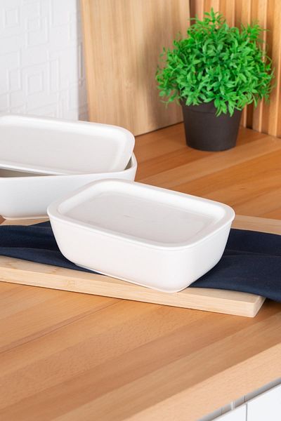 ACAR Bianco Perla Rectangular 2-Piece Bowl with Lid - 19 cm
