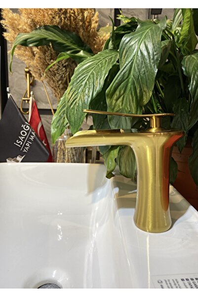 İSAOĞLU YAPI Mat Gold Lavabo Bataryası Şelale Lavabo Musluğu Mat Altın Nature...