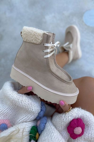Shoebutik Μπότες Dominique Beige Suede