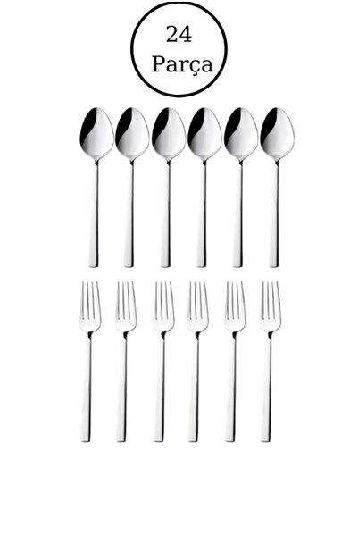 ARVEY 24 Parça 12 Kişilik Çubuk Model Tatlı Kaşık - Tatlı Çatalı