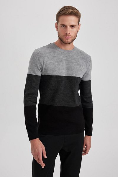 DeFacto Standard Fit Regular Cut Striped Crew Neck Knitwear Sweater A9885Ax23Wn