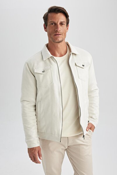 DeFacto Slim Fit Shirt Collar Jacket Suede Coat