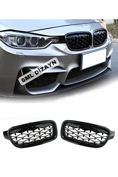 SML Dizayn BMW F30 2012-2018 Diamond Ön Panjur Piano Black Plastik F30 Diamon...