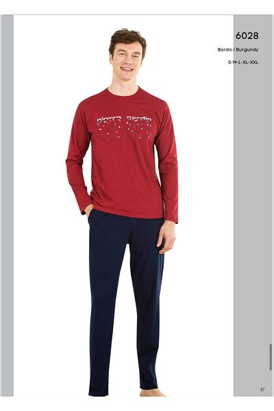Pierre Cardin Cotton Crew Neck μακρυμάνικο κείμενο τυπωμένο ανδρικό σετ πιτζάμες 6028
