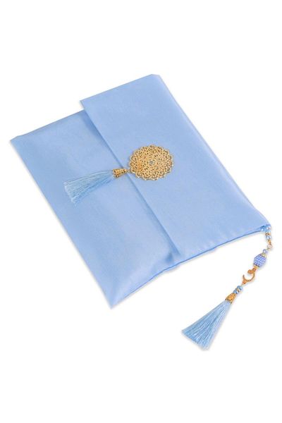 ikrahac Large Slub Bag Full Set (Cotton Prayer Rug + Yasin + Rosary) - BABY BLUE