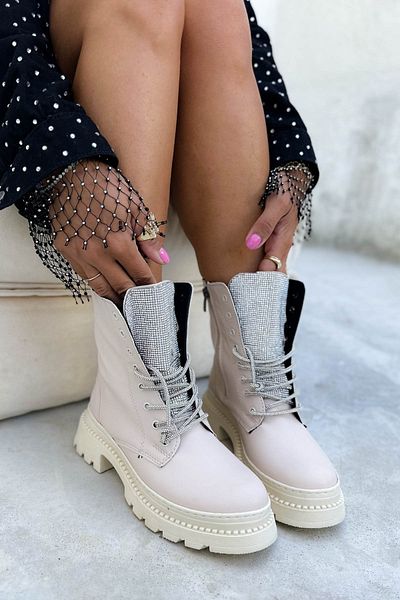 Shoebutik Δερμάτινες μπότες Clubber Beige