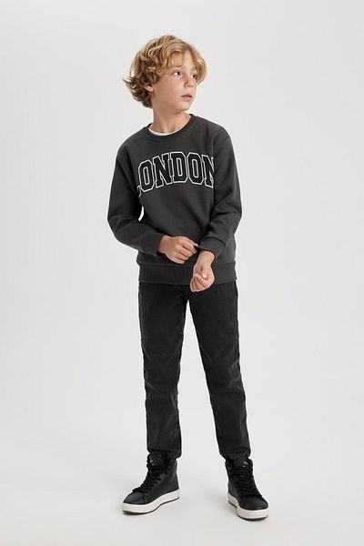 DeFacto Boy's Crew Neck Printed Thick Sweatshirt